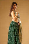 Bottle Green Chinon Readymade Sharara Set With Organza Dupatta