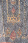 Grey Crepe Unstitched Salwar Suit With Chiffon Dupatta