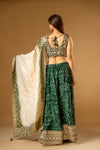 Bottle Green Chinon Readymade Sharara Set With Organza Dupatta