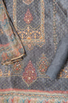 Grey Crepe Unstitched Salwar Suit With Chiffon Dupatta