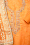 Mustard Shimmer Unstitched Salwar Suit With Organza Dupatta