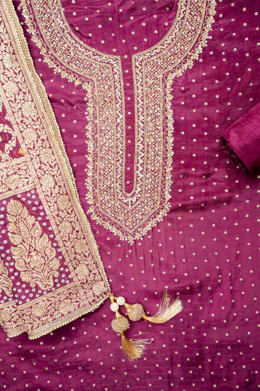 Garnet Crepe Unstitched Salwar Suit With Khaddi Georgette Dupatta