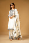 White Chinon Readymade Suit And Palazzo With Chinon Dupatta