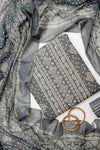 Grey Cotton Unstitched Salwar Suit With Cotton Dupatta