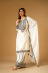 White Chinon Readymade Suit And Palazzo With Chinon Dupatta