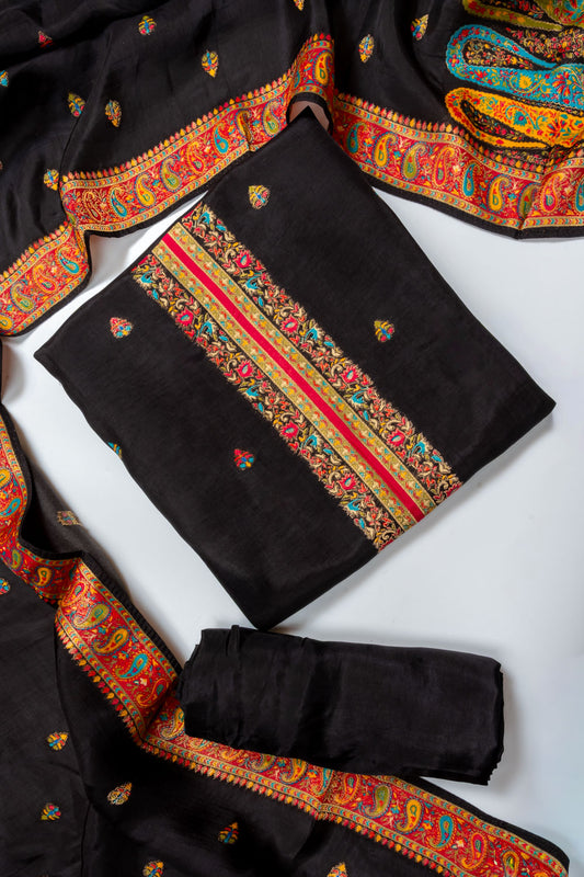 Black Dola Unstitched Salwar Suit With Dola Dupatta