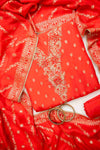 Red Cotton Unstitched Salwar Suit With Cotton Dupatta