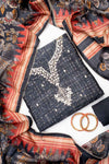 Black Cotton Unstitched Salwar Suit With Cotton Dupatta