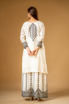 White Chinon Readymade Suit And Palazzo With Chinon Dupatta