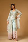 Tea-green Georgette Readymade Suit And Pant With Net Dupatta