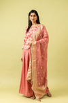 Dark Gajari Cotton Readymade Suit And Palazzo With Organza Dupatta