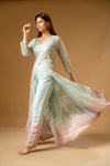 Tea-green Georgette Readymade Suit And Pant With Net Dupatta