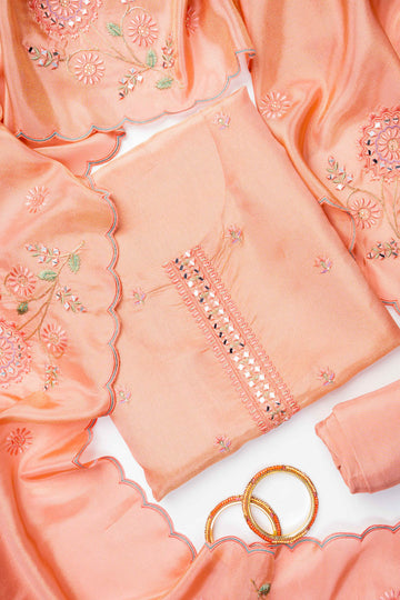 Gajari Crepe Tissue Unstitched Salwar Suit With Tissue Dupatta