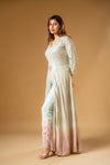Tea-green Georgette Readymade Suit And Pant With Net Dupatta