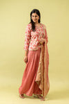 Dark Gajari Cotton Readymade Suit And Palazzo With Organza Dupatta