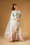 Tea-green Georgette Readymade Suit And Pant With Net Dupatta