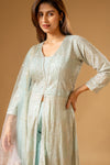 Tea-green Georgette Readymade Suit And Pant With Net Dupatta