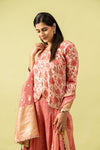 Dark Gajari Cotton Readymade Suit And Palazzo With Organza Dupatta