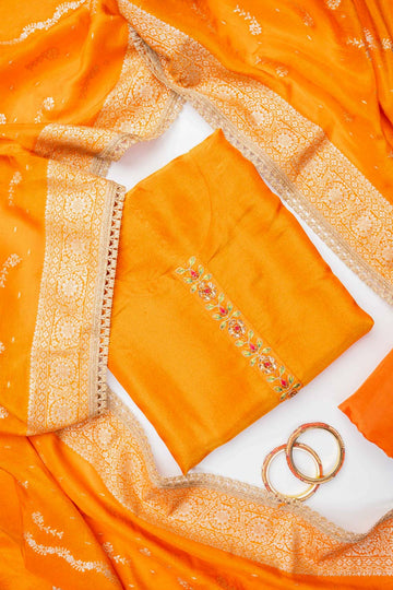 Rust Crepe Tissue Unstitched Salwar Suit With Tissue Dupatta