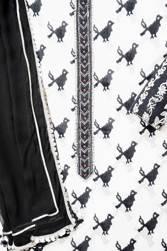 Black Cotton Unstitched Salwar Suit With Cotton Dupatta