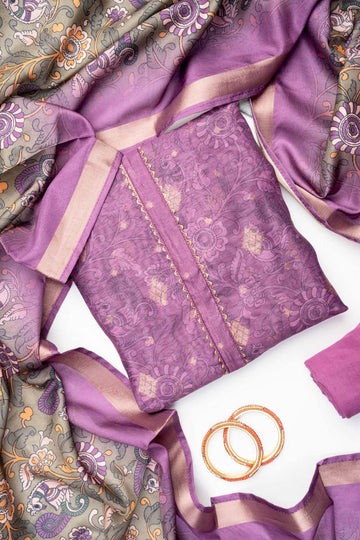 Mauve Cotton Unstitched Salwar Suit With Cotton Dupatta