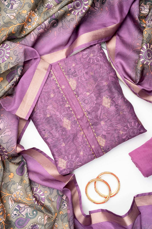 Mauve Cotton Unstitched Salwar Suit With Cotton Dupatta