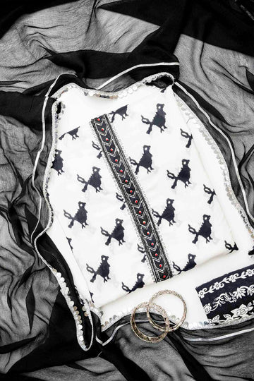 Black Cotton Unstitched Salwar Suit With Cotton Dupatta