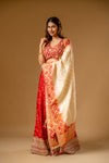 Red Chinon Readymade Sharara Set With Organza Dupatta