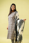 Grey Cotton Readymade Suit And Pant With Cotton Dupatta