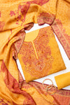 Mustard Pashmina Unstitched Salwar Suit With Pashmina Dupatta
