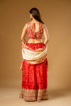 Red Chinon Readymade Sharara Set With Organza Dupatta
