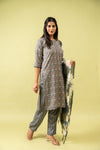 Grey Cotton Readymade Suit And Pant With Cotton Dupatta