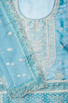 Sky Blue Organza Unstitched Salwar Suit With Chiffon Dupatta