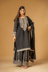 Black Chinon Readymade Suit And Palazzo With Chinon Dupatta