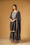 Black Chinon Readymade Suit And Palazzo With Chinon Dupatta