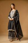 Black Chinon Readymade Suit And Palazzo With Chinon Dupatta