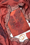 Maroon Pashmina Unstitched Salwar Suit With Pashmina Dupatta