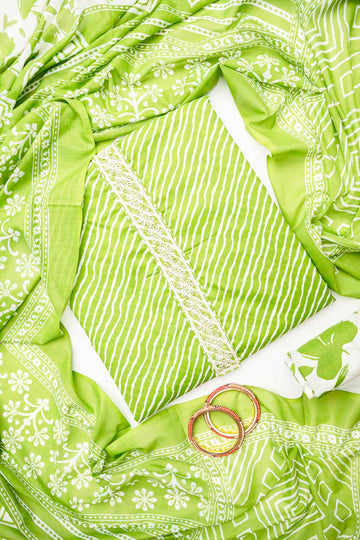 Pista Cotton Unstitched Salwar Suit With Cotton Dupatta