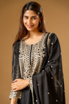 Black Chinon Readymade Suit And Palazzo With Chinon Dupatta
