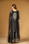 Black Chinon Readymade Suit And Palazzo With Chinon Dupatta