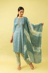 Sky Blue Cotton Readymade Suit And Pant With Cotton Dupatta