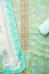 Tea Green Cotton Unstitched Salwar Suit With Cotton Dupatta
