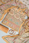 Tussar Mustard Crepe Unstitched Salwar Suit With Georgette Dupatta