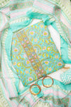 Tea Green Cotton Unstitched Salwar Suit With Cotton Dupatta