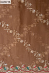 Brown Organza Unstitched Salwar Suit With Chiffon Dupatta