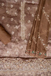 Brown Organza Unstitched Salwar Suit With Chiffon Dupatta