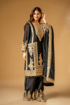 Black Chinon Readymade Suit And Palazzo With Chinon Dupatta