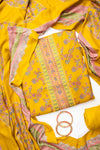 Mustard Pashmina Unstitched Salwar Suit With Pashmina Dupatta