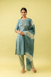 Sky Blue Cotton Readymade Suit And Pant With Cotton Dupatta