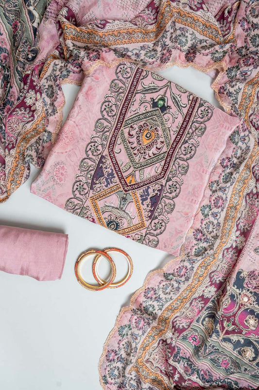 Onion Crepe Unstitched Salwar Suit With Crepe Dupatta